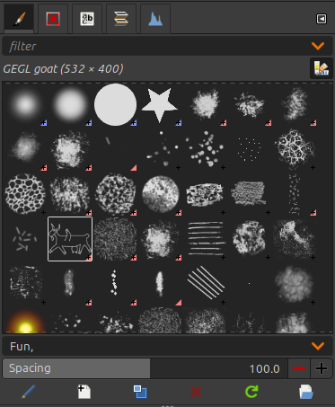 Dialog filled with brushes over dark background