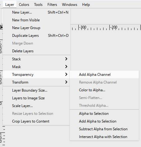 GIMP Add Alpha Channel Dialog