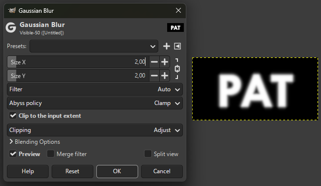 GIMP gaussian blur dialog
