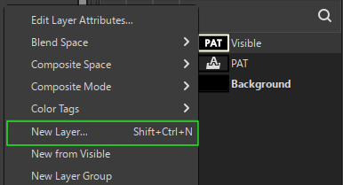 GIMP new layer context menu