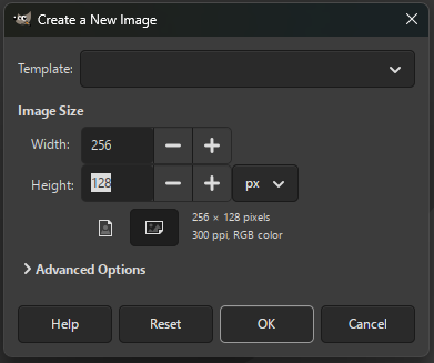 GIMP create new image dialog